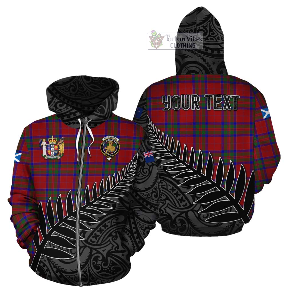 Tartan Vibes Clothing MacGillivray (McGillivray) Crest Tartan Cotton Hoodie with New Zealand Silver Fern Half Style