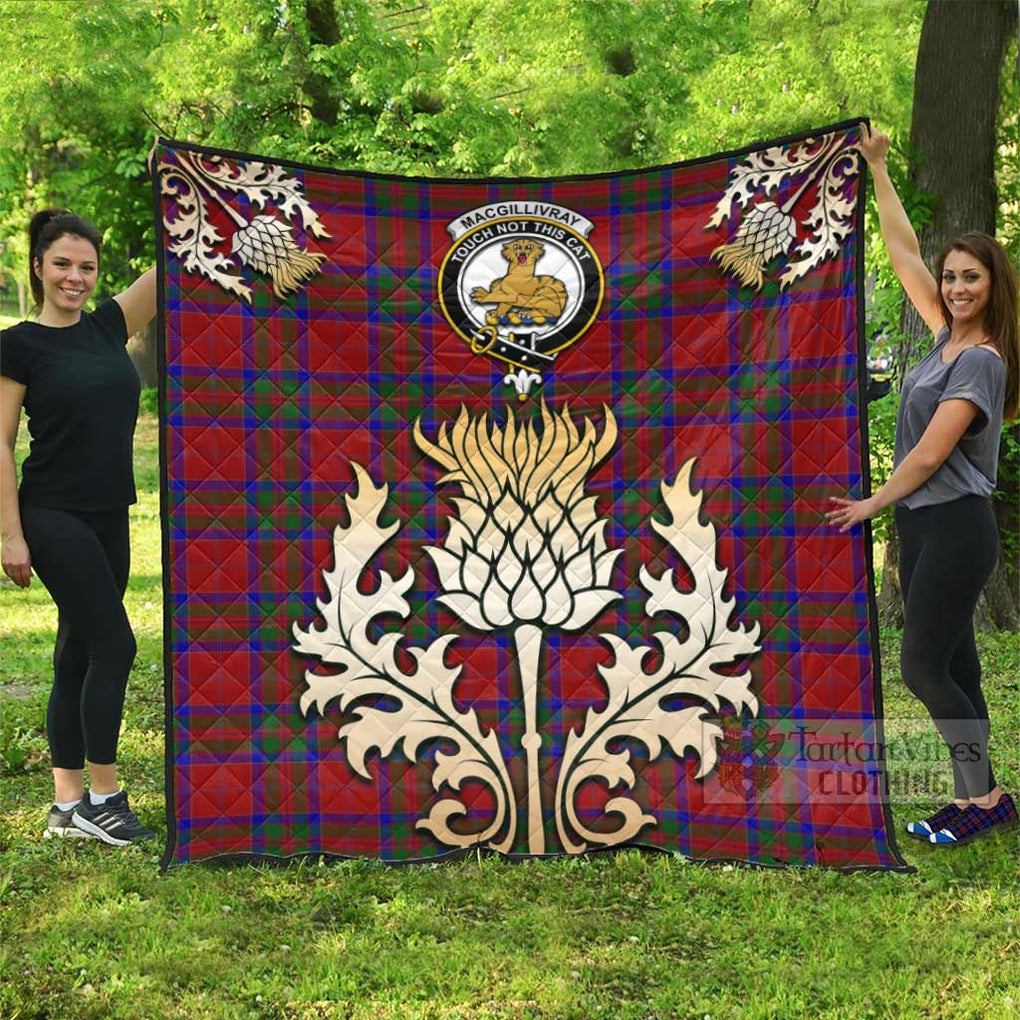 Tartan Vibes Clothing MacGillivray (McGillivray) Tartan Quilt with Family Crest and Golden Thistle Style