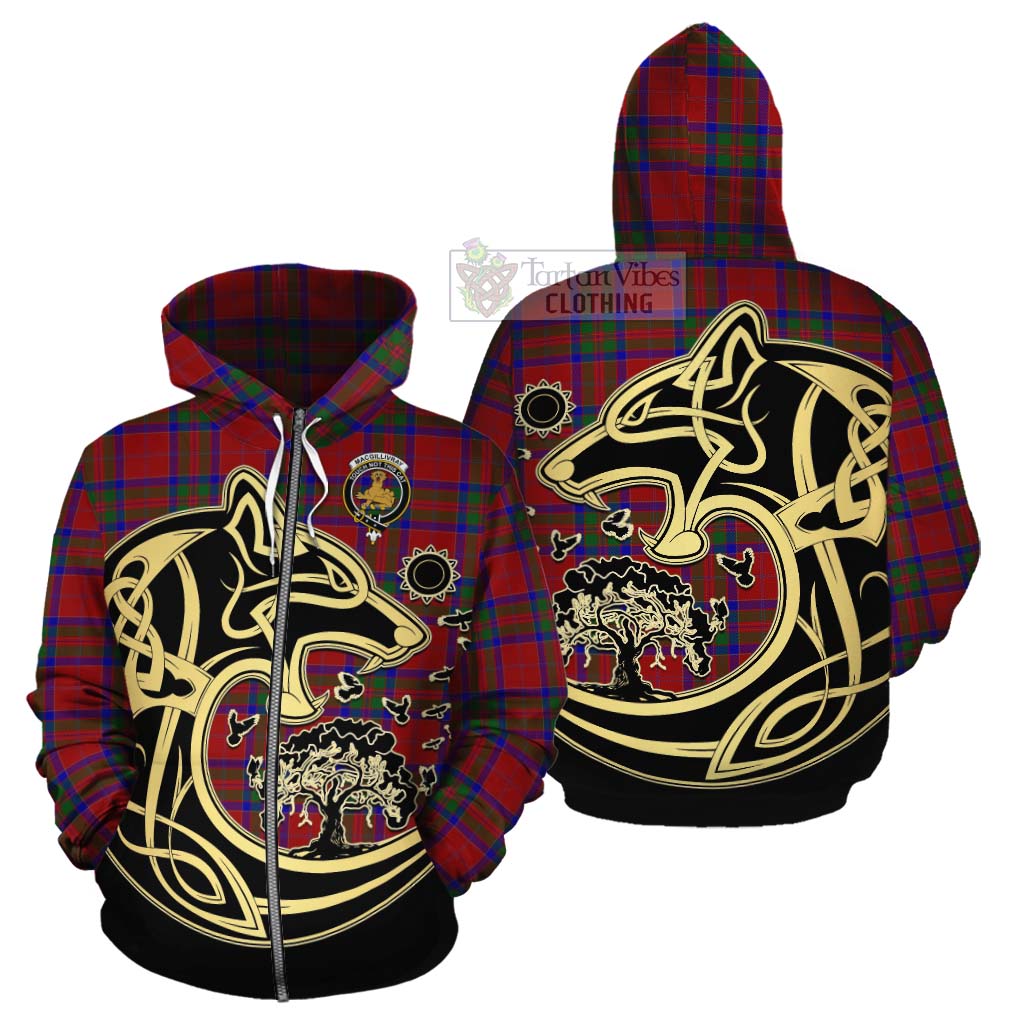 Tartan Vibes Clothing MacGillivray (McGillivray) Tartan Cotton Hoodie with Family Crest Celtic Wolf Style