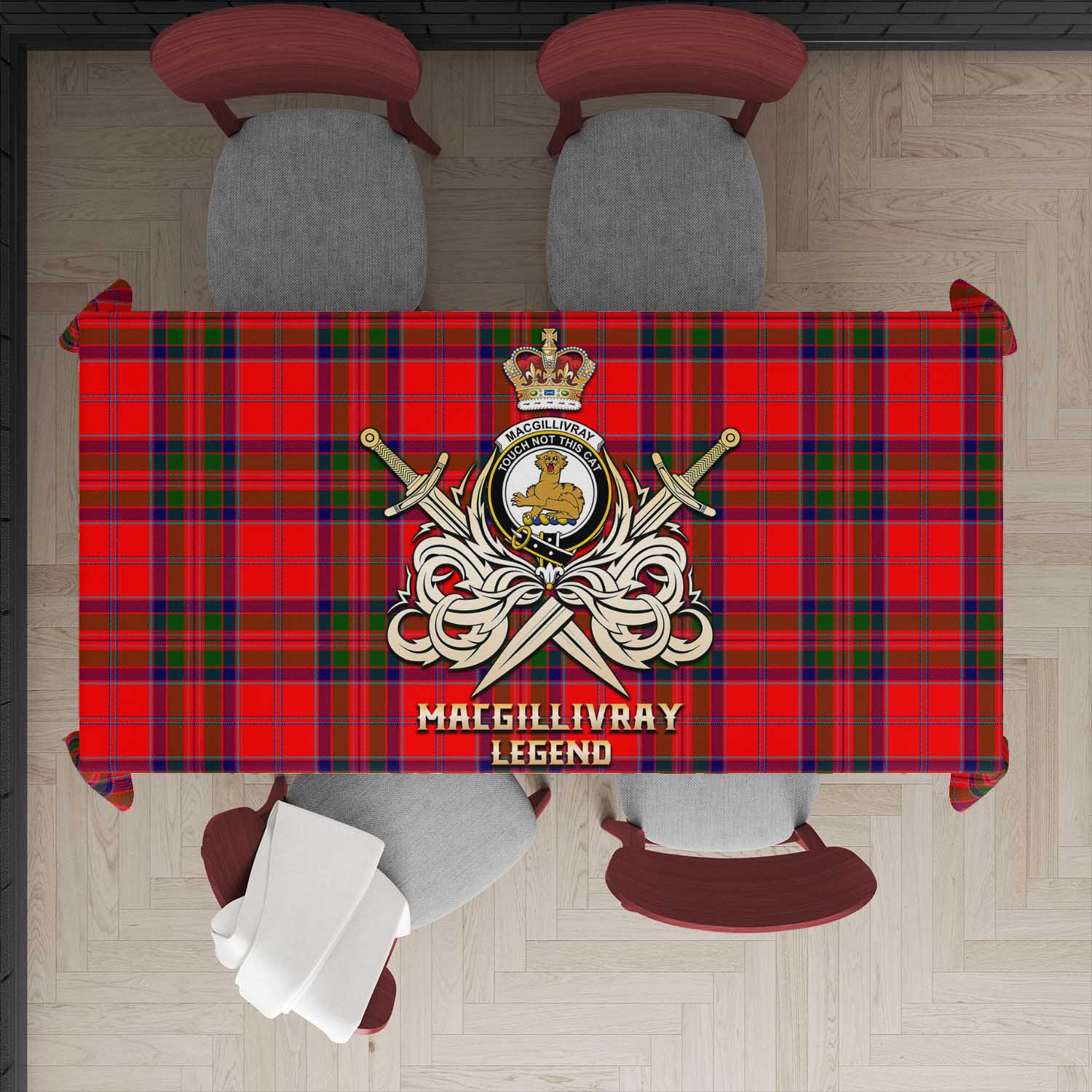 Tartan Vibes Clothing MacGillivray Modern Tartan Tablecloth with Clan Crest and the Golden Sword of Courageous Legacy