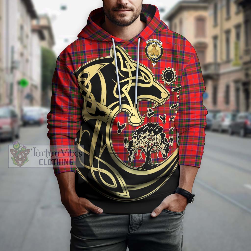 Tartan Vibes Clothing MacGillivray Modern Tartan Hoodie with Family Crest Celtic Wolf Style