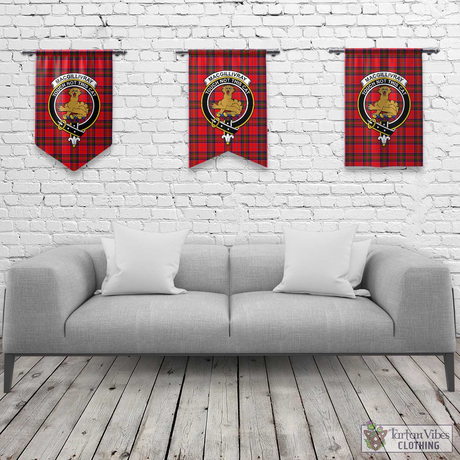 Tartan Vibes Clothing MacGillivray Modern Tartan Gonfalon, Tartan Banner with Family Crest