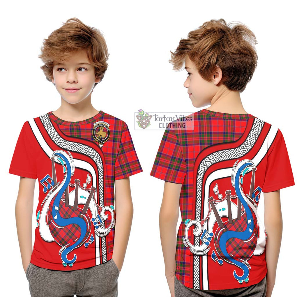 Tartan Vibes Clothing MacGillivray Modern Tartan Kid T-Shirt with Epic Bagpipe Style