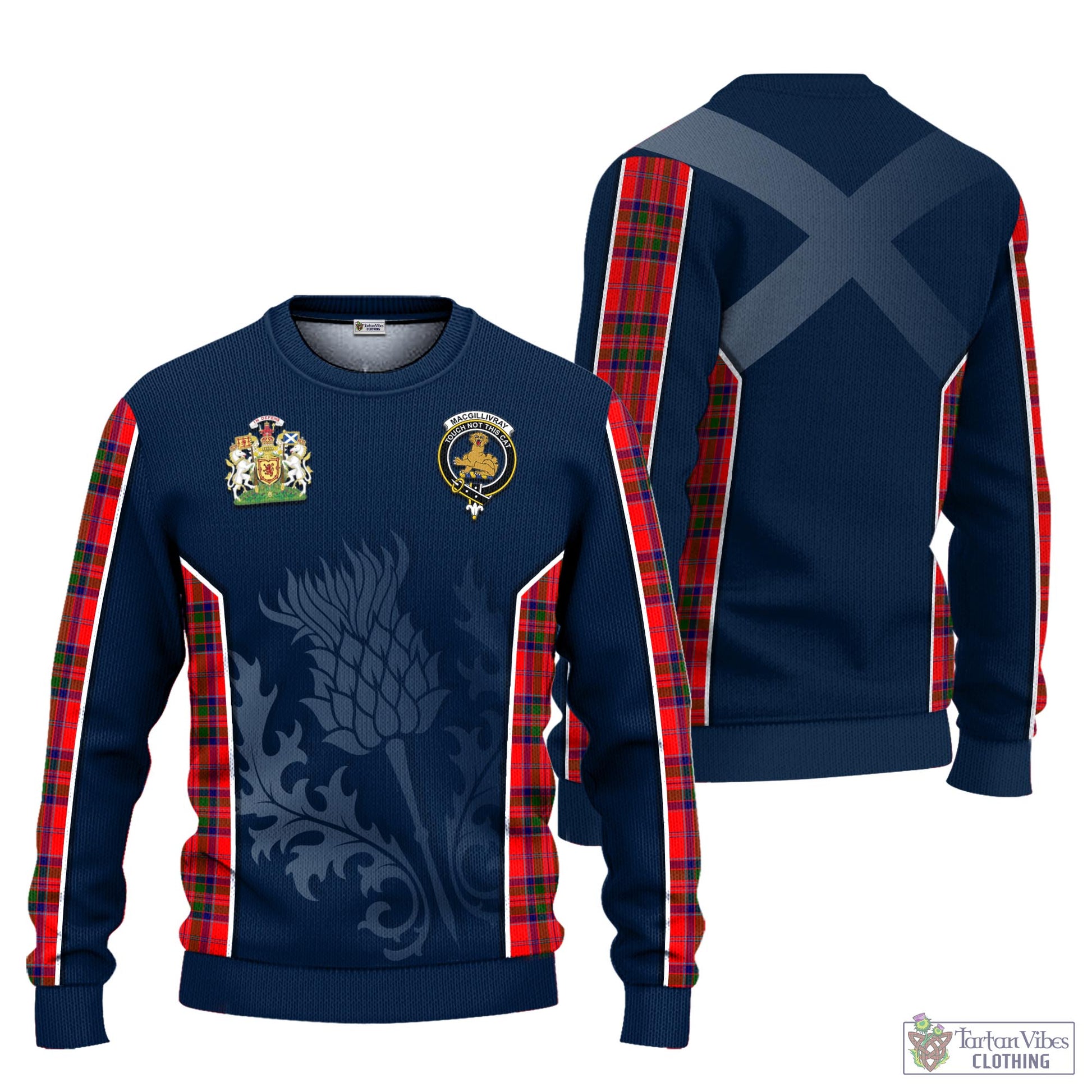 Tartan Vibes Clothing MacGillivray Modern Tartan Knitted Sweatshirt with Family Crest and Scottish Thistle Vibes Sport Style