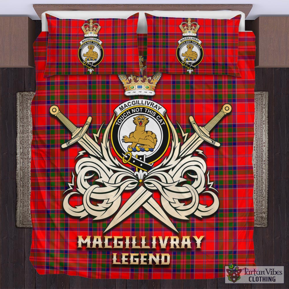 Tartan Vibes Clothing MacGillivray Modern Tartan Bedding Set with Clan Crest and the Golden Sword of Courageous Legacy