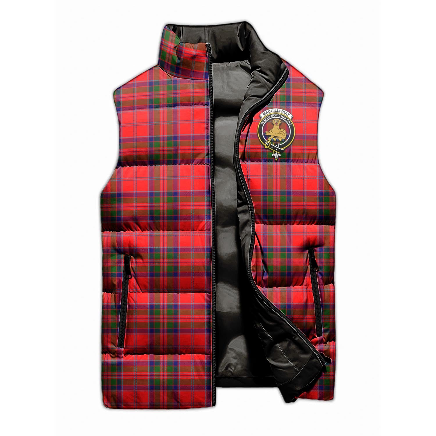 MacGillivray Modern Tartan Sleeveless Puffer Jacket with Family Crest - Tartanvibesclothing