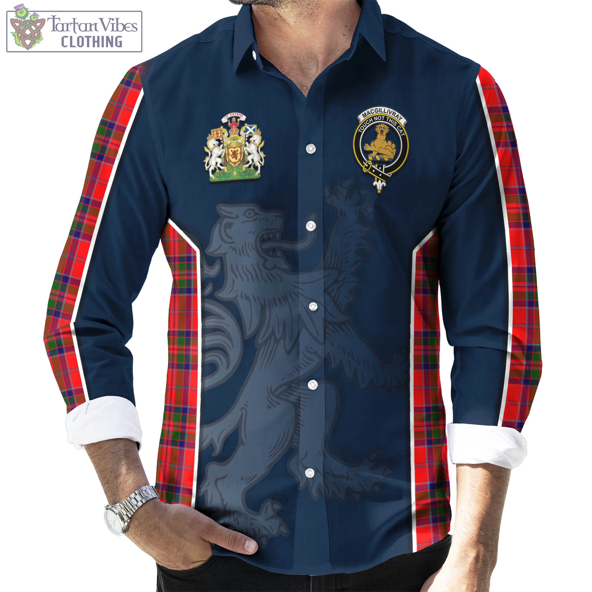 Tartan Vibes Clothing MacGillivray Modern Tartan Long Sleeve Button Up Shirt with Family Crest and Lion Rampant Vibes Sport Style