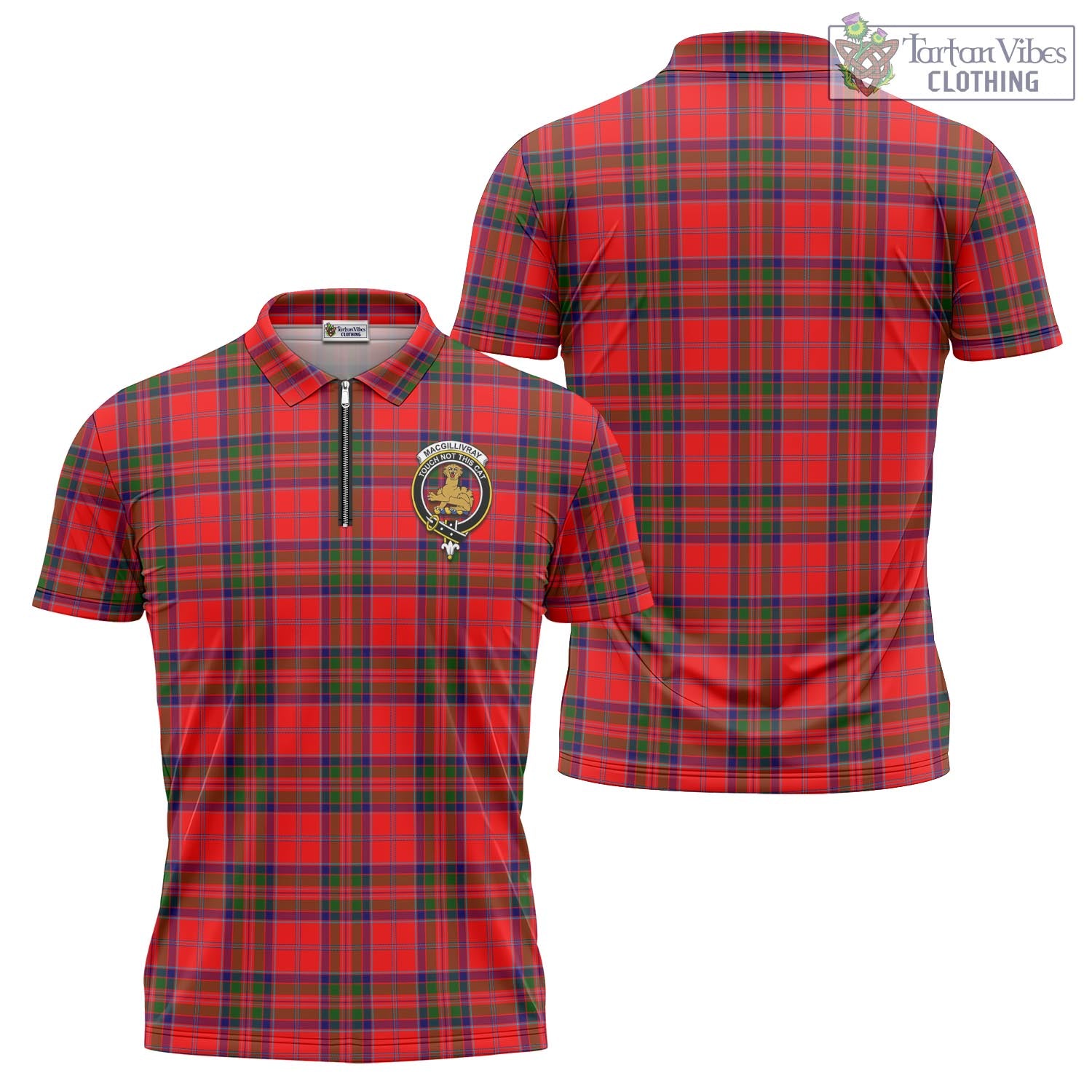 Tartan Vibes Clothing MacGillivray Modern Tartan Zipper Polo Shirt with Family Crest