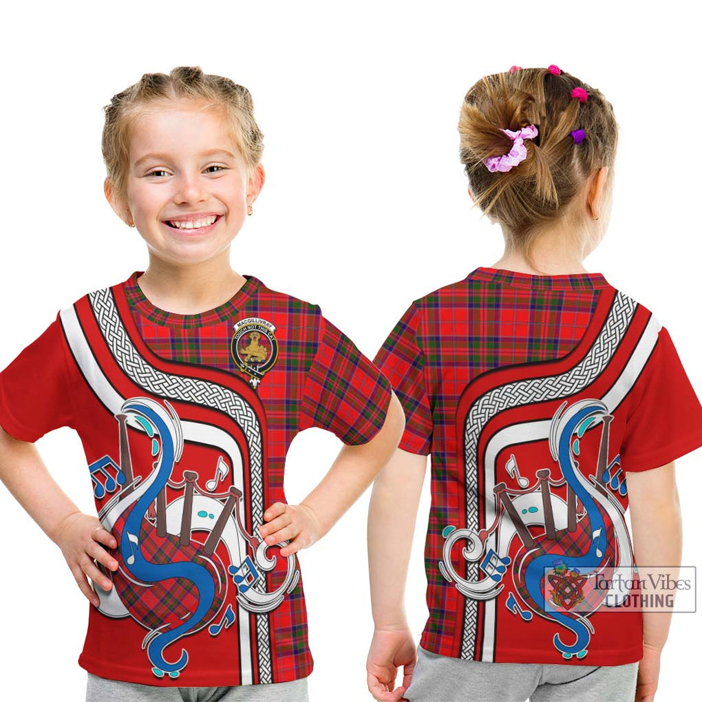 Tartan Vibes Clothing MacGillivray Modern Tartan Kid T-Shirt with Epic Bagpipe Style