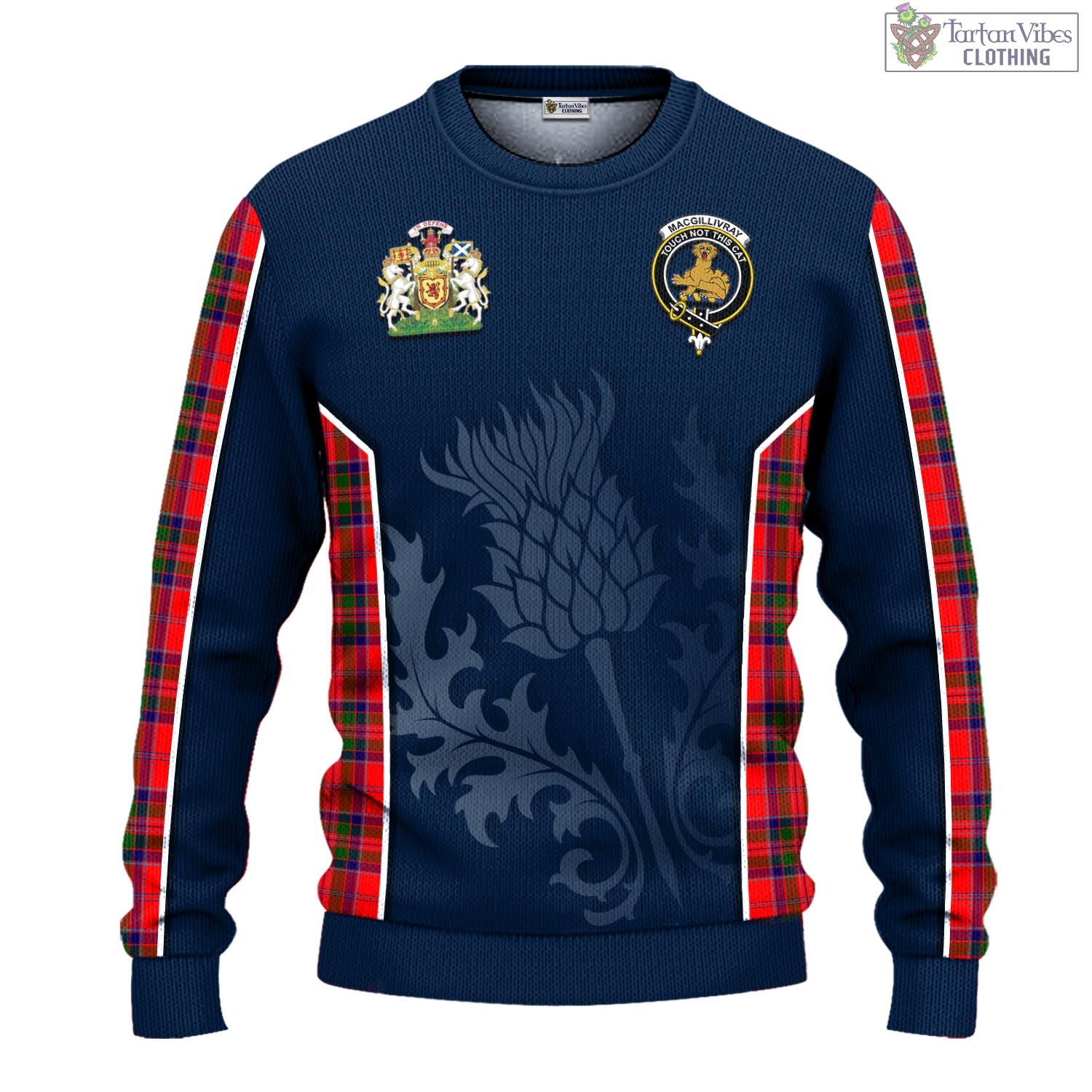 Tartan Vibes Clothing MacGillivray Modern Tartan Knitted Sweatshirt with Family Crest and Scottish Thistle Vibes Sport Style