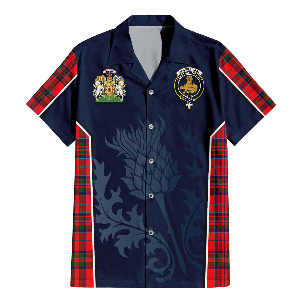 Tartan Vibes Clothing MacGillivray Modern Tartan Short Sleeve Button Up Shirt with Family Crest and Scottish Thistle Vibes Sport Style