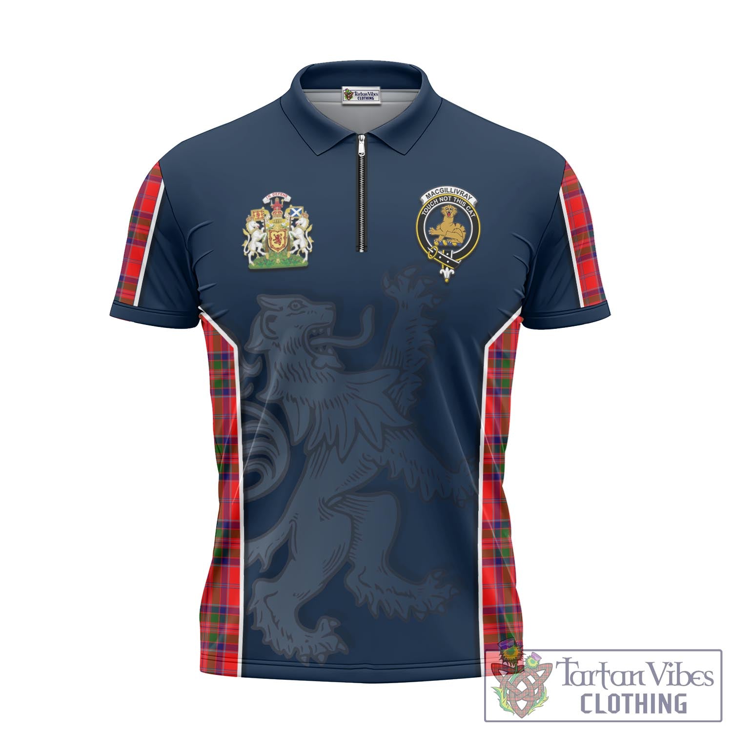 Tartan Vibes Clothing MacGillivray Modern Tartan Zipper Polo Shirt with Family Crest and Lion Rampant Vibes Sport Style