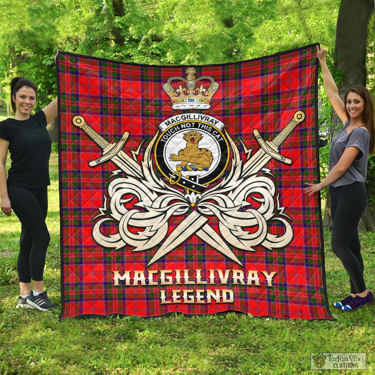 Tartan Vibes Clothing MacGillivray Modern Tartan Quilt with Clan Crest and the Golden Sword of Courageous Legacy