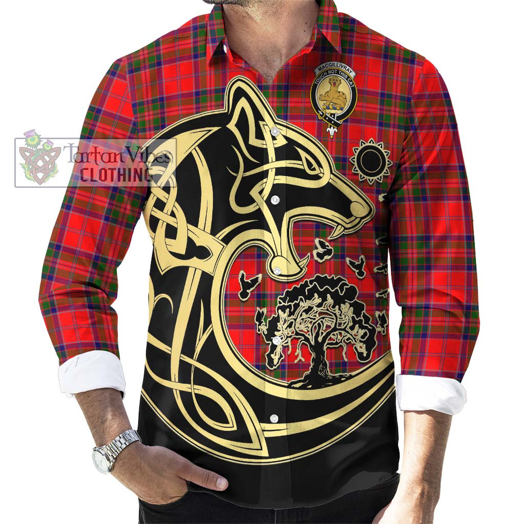 MacGillivray Modern Tartan Long Sleeve Button Shirt with Family Crest Celtic Wolf Style - Tartan Vibes Clothing