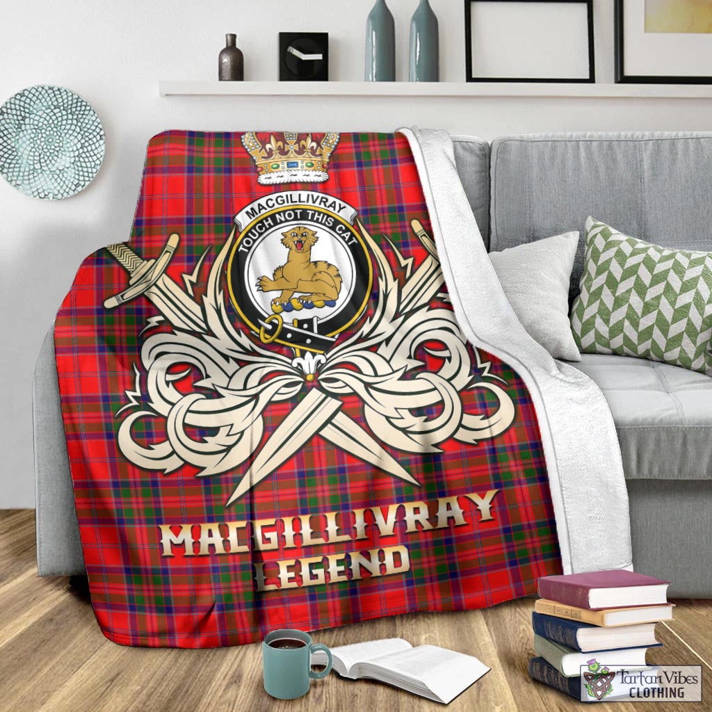 Tartan Vibes Clothing MacGillivray Modern Tartan Blanket with Clan Crest and the Golden Sword of Courageous Legacy