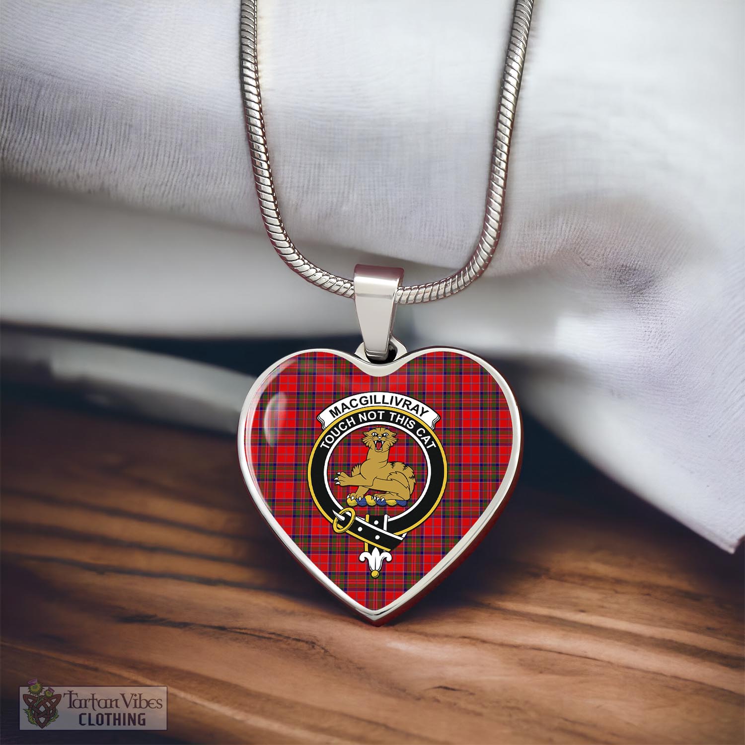 Tartan Vibes Clothing MacGillivray Modern Tartan Heart Necklace with Family Crest