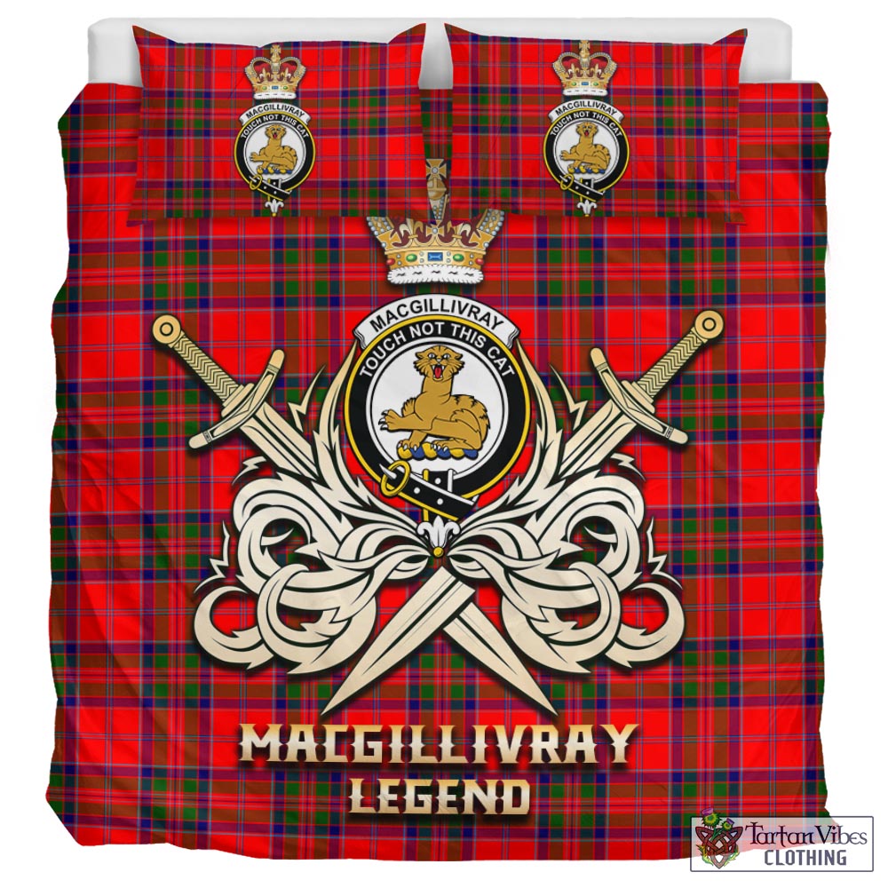 Tartan Vibes Clothing MacGillivray Modern Tartan Bedding Set with Clan Crest and the Golden Sword of Courageous Legacy