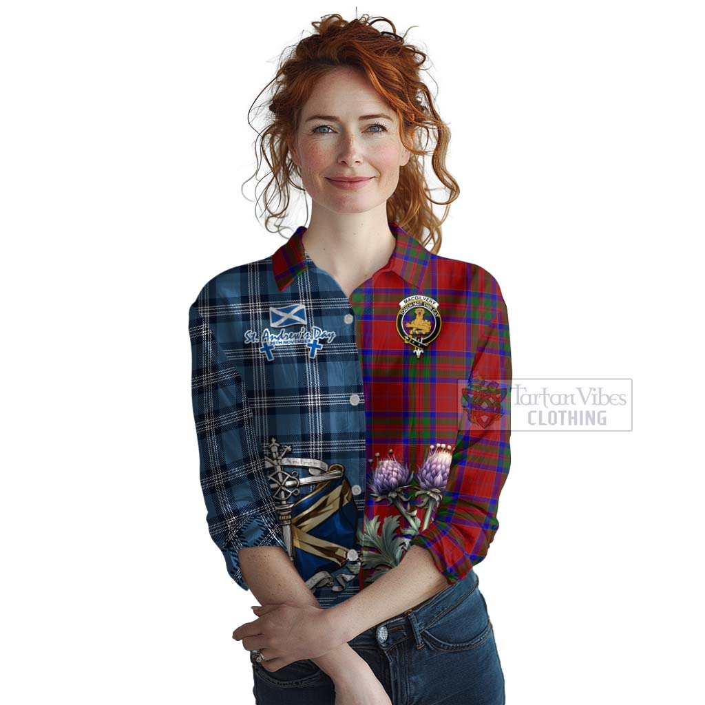 Tartan Vibes Clothing MacGilvery (McGilvery) Tartan Women's Casual Shirt Happy St. Andrew's Day Half Tartan Style