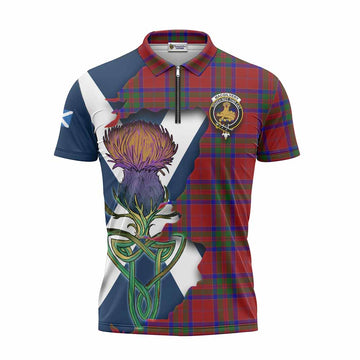 MacGilvery (McGilvery) Tartan Family Crest Zipper Polo Shirt Scottish Thistle Celtic Inspired Unisex - Tartan Vibes Clothing