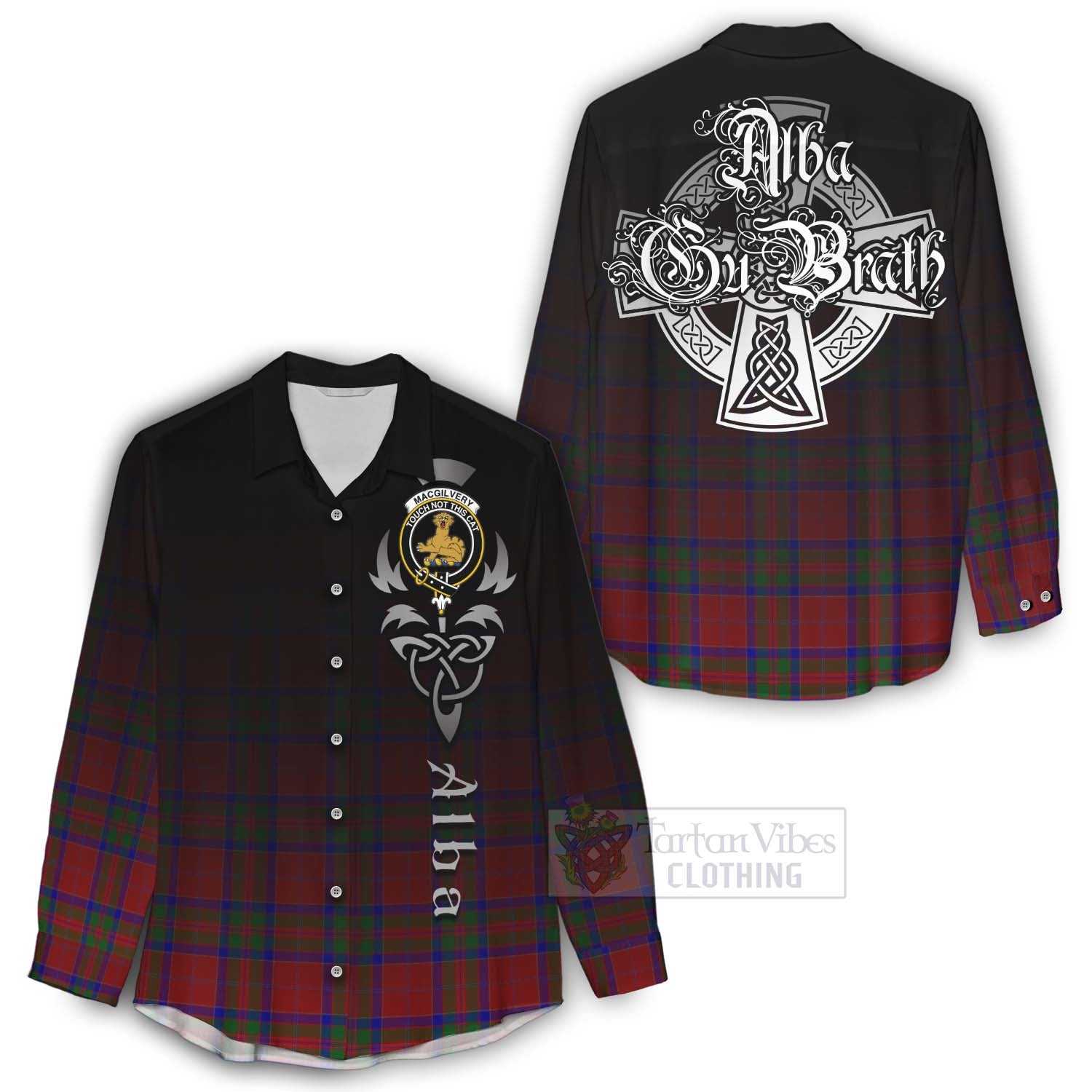 Tartan Vibes Clothing MacGilvery (McGilvery) Tartan Women's Casual Shirt Featuring Alba Gu Brath Family Crest Celtic Inspired