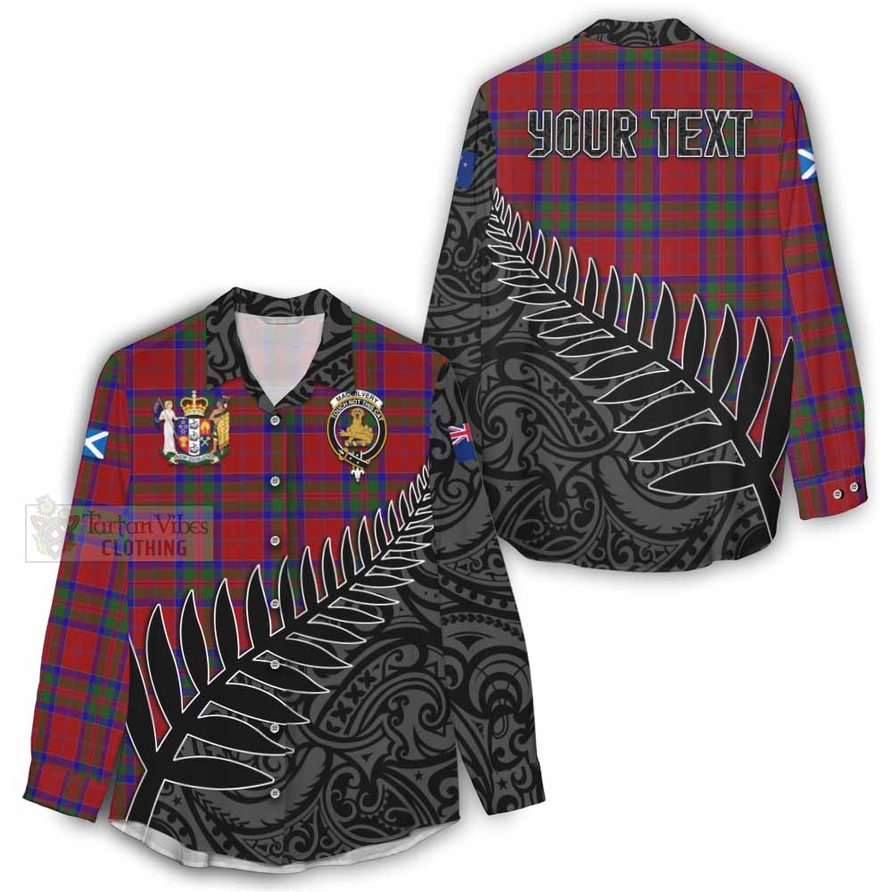 Tartan Vibes Clothing MacGilvery (McGilvery) Crest Tartan Women's Casual Shirt with New Zealand Silver Fern Half Style