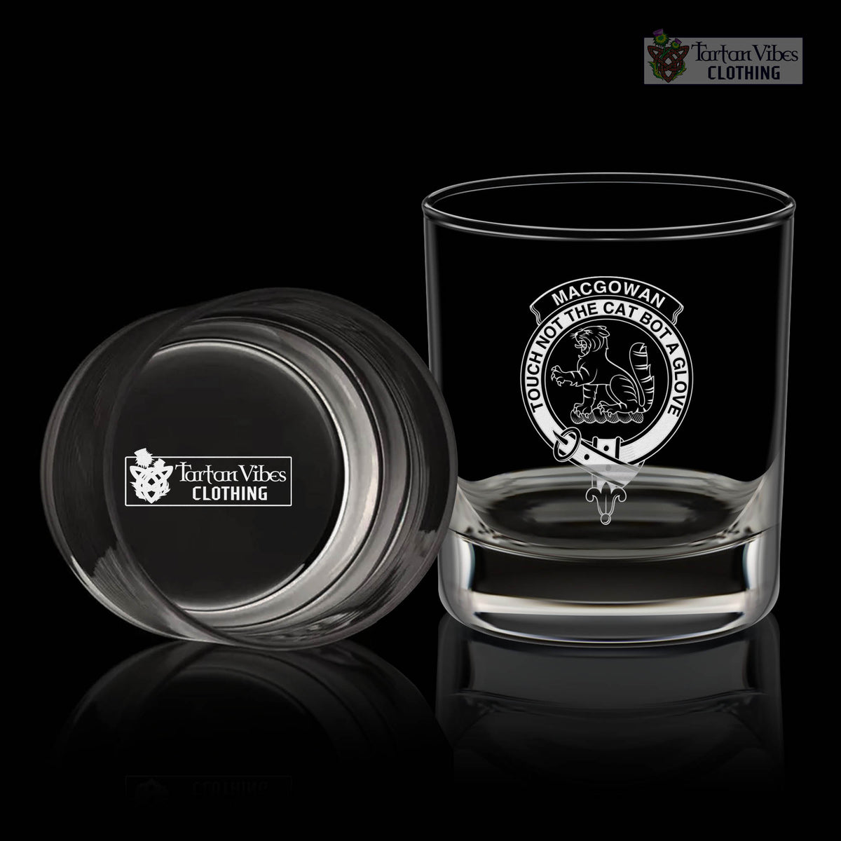 MacGowan (McGowan) Clan Crest Engraved Whiskey Glass One Size Engraved Glass - 2D-tartanvibesclothing