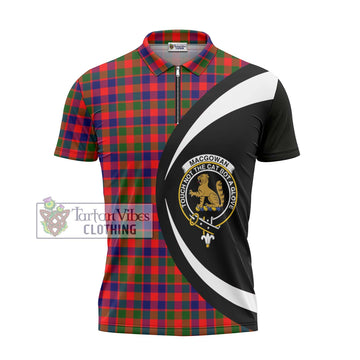 MacGowan (McGowan) Tartan Zipper Polo Shirt with Family Crest Circle Style - Tartan Vibes Clothing