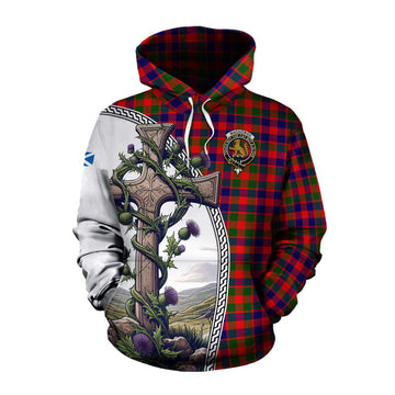 MacGowan (McGowan) Tartan Cotton Hoodie with Family Crest and St. Andrew's Cross Accented by Thistle Vines Pullover Hoodie XS - Tartan Vibes Clothing