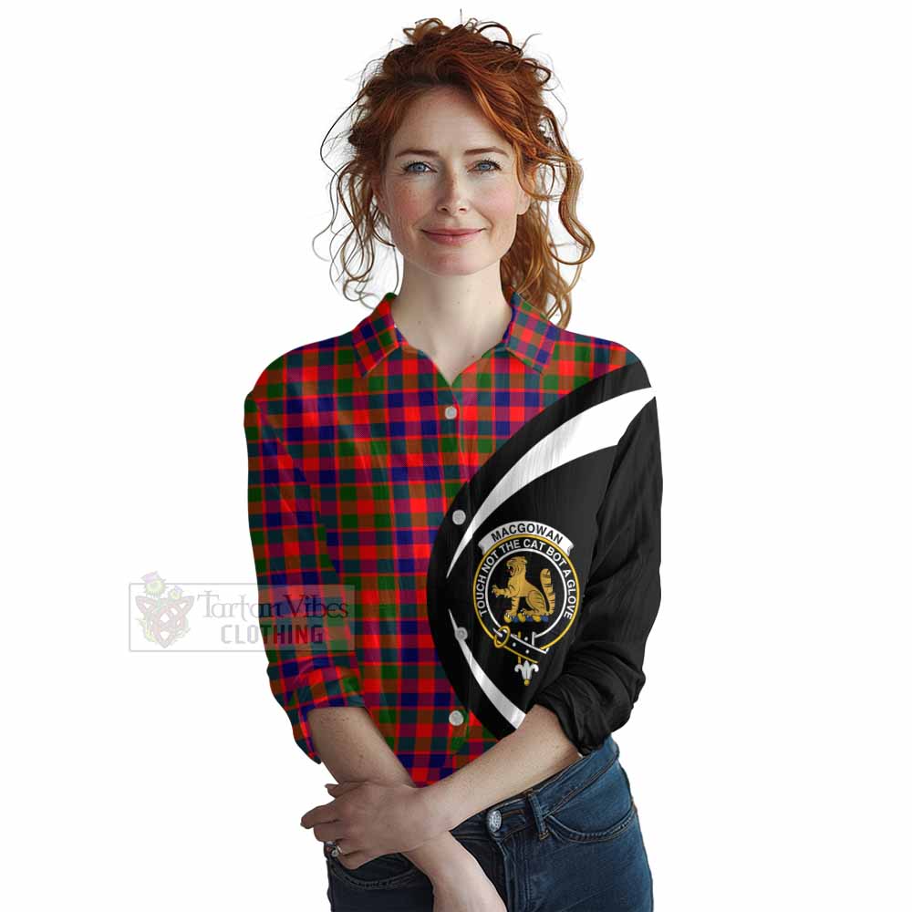 Tartan Vibes Clothing MacGowan (McGowan) Tartan Women's Casual Shirt with Family Crest Circle Style