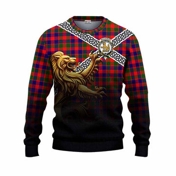 MacGowan (McGowan) Crest Tartan Knitted Sweater with Golden Lion Emblem Celtic Style Unisex - Tartan Vibes Clothing
