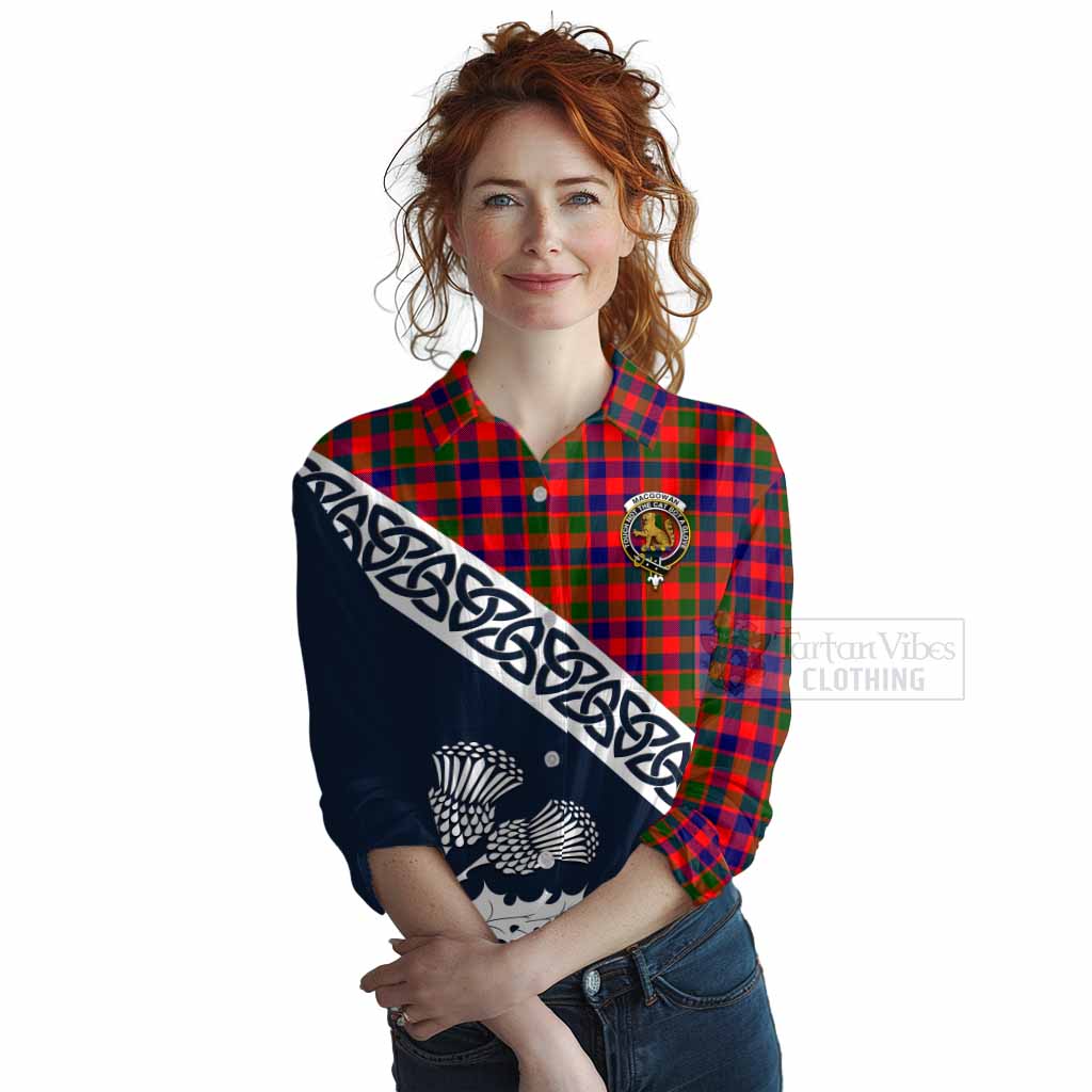 Tartan Vibes Clothing MacGowan (McGowan) Tartan Women's Casual Shirt Featuring Thistle and Scotland Map