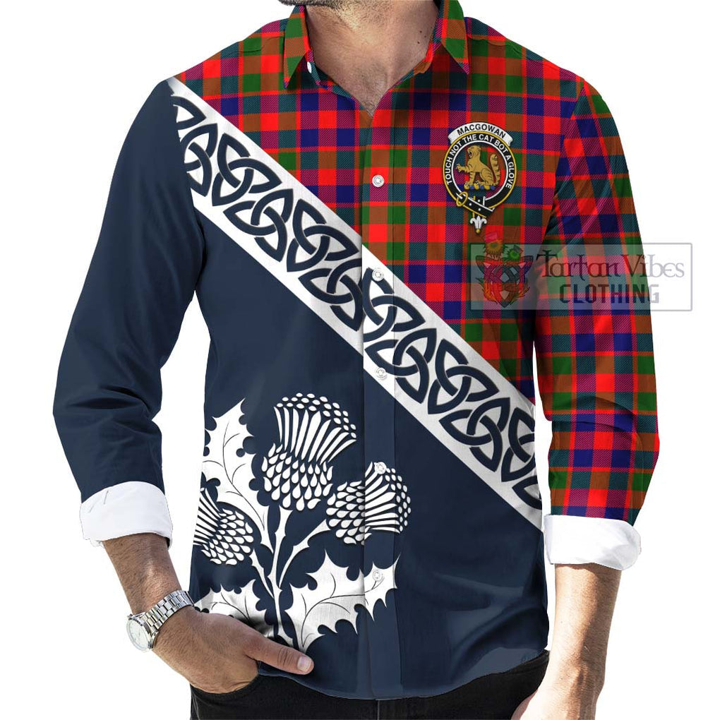 MacGowan (McGowan) Tartan Long Sleeve Button Shirt Featuring Thistle and Scotland Map Men's Shirt - Tartan Vibes Clothing