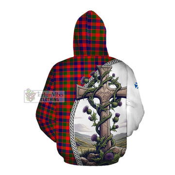 MacGowan (McGowan) Tartan Cotton Hoodie with Family Crest and St. Andrew's Cross Accented by Thistle Vines Pullover Hoodie - Tartan Vibes Clothing