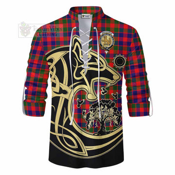 MacGowan (McGowan) Tartan Ghillie Kilt Shirt with Family Crest Celtic Wolf Style - Tartan Vibes Clothing