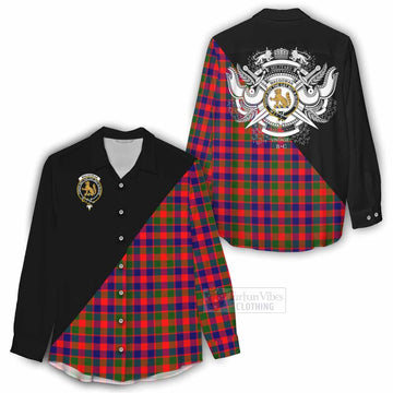 MacGowan (McGowan) Tartan Women's Casual Shirt with Family Crest and Military Logo Style