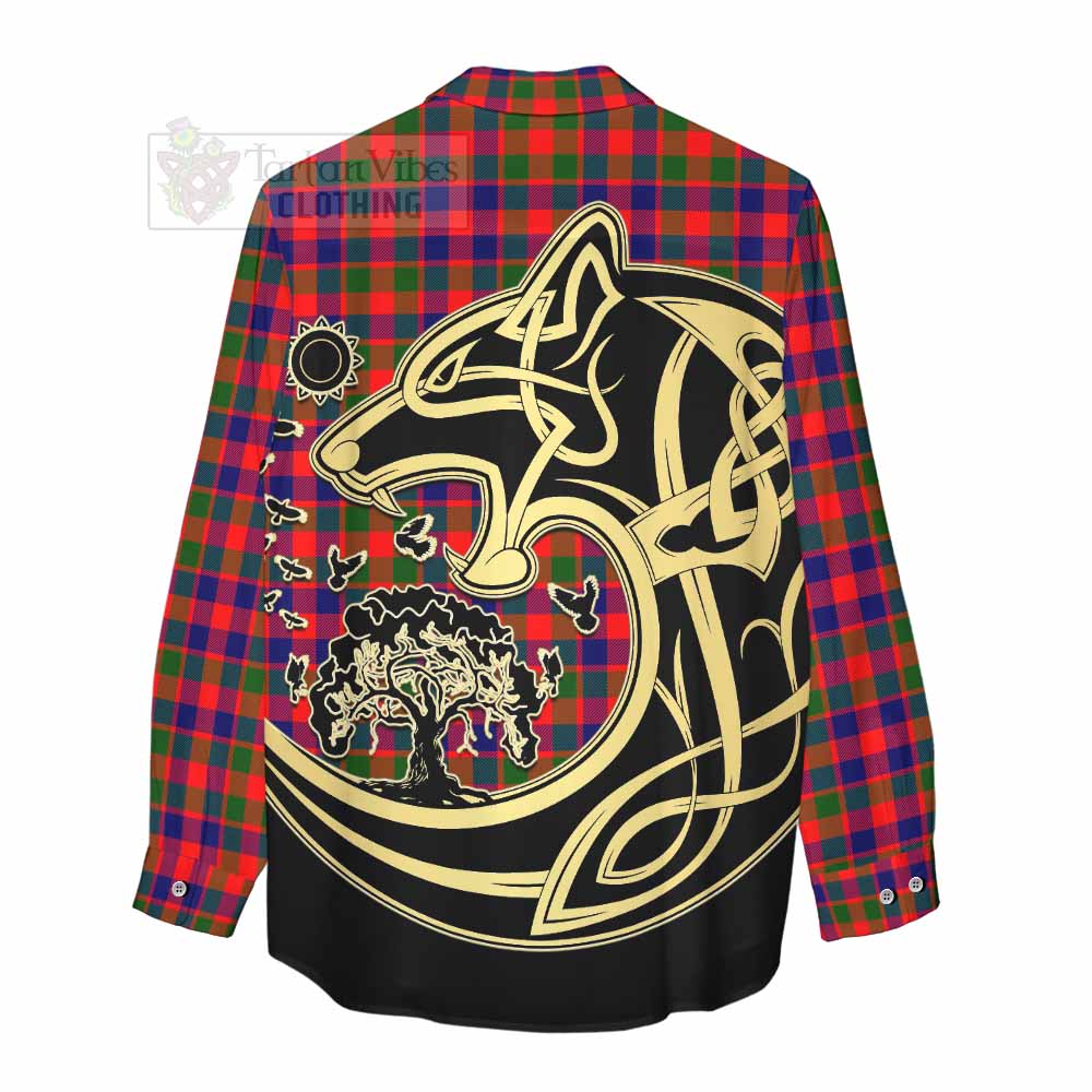 Tartan Vibes Clothing MacGowan (McGowan) Tartan Women's Casual Shirt with Family Crest Celtic Wolf Style