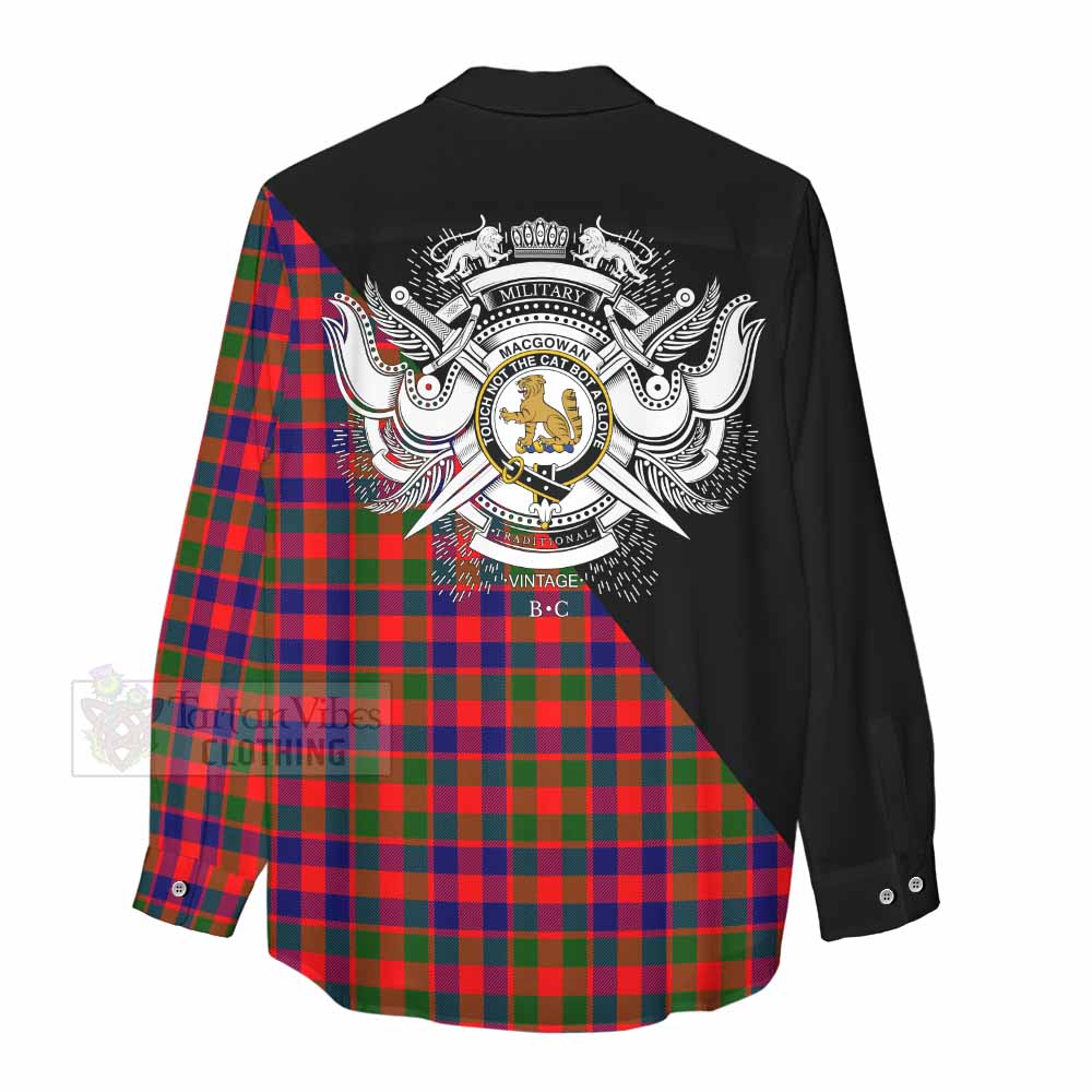 Tartan Vibes Clothing MacGowan (McGowan) Tartan Women's Casual Shirt with Family Crest and Military Logo Style