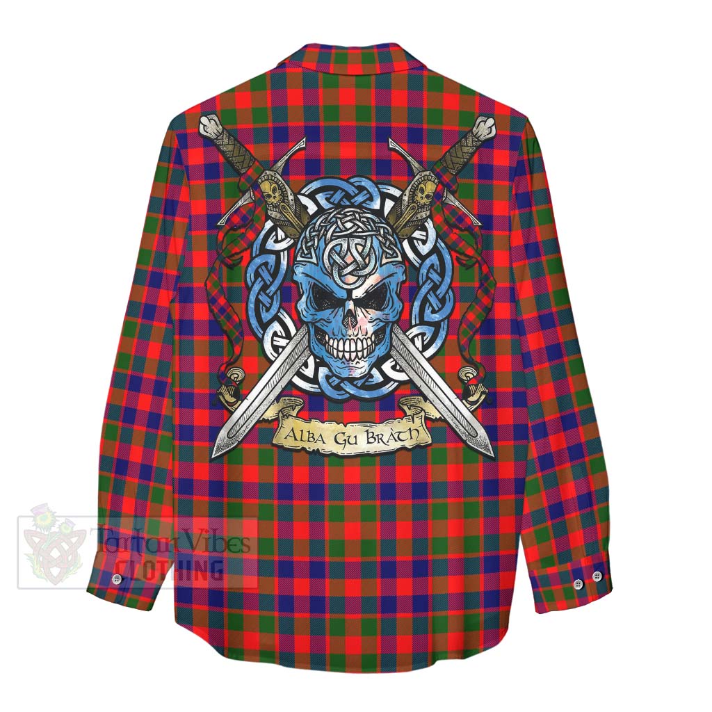 Tartan Vibes Clothing MacGowan (McGowan) Tartan Women's Casual Shirt with Family Crest Celtic Skull Style