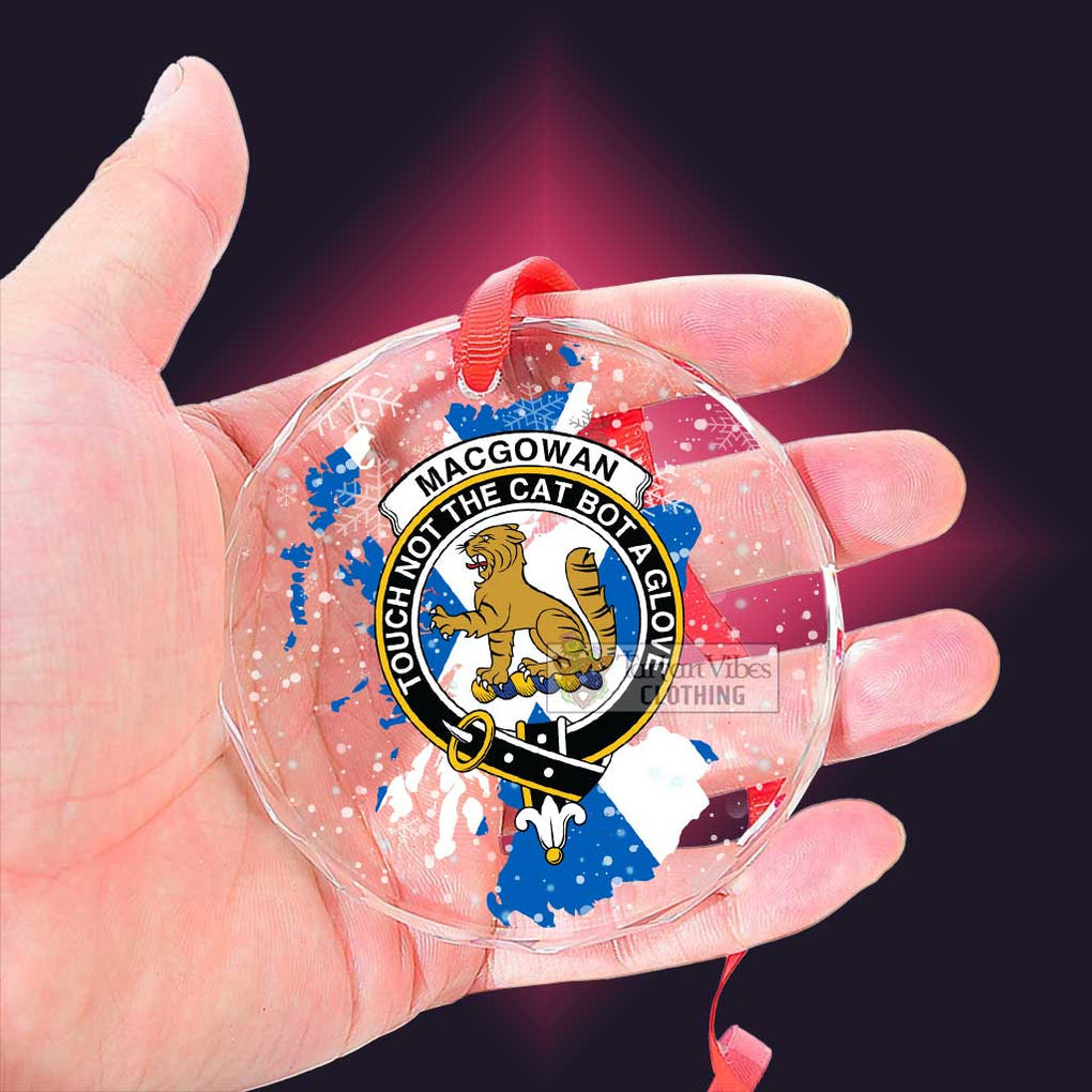 MacGowan (McGowan) Clan Crest Christmas Glass Ornament with Scotland Map - 2D-tartanvibesclothing