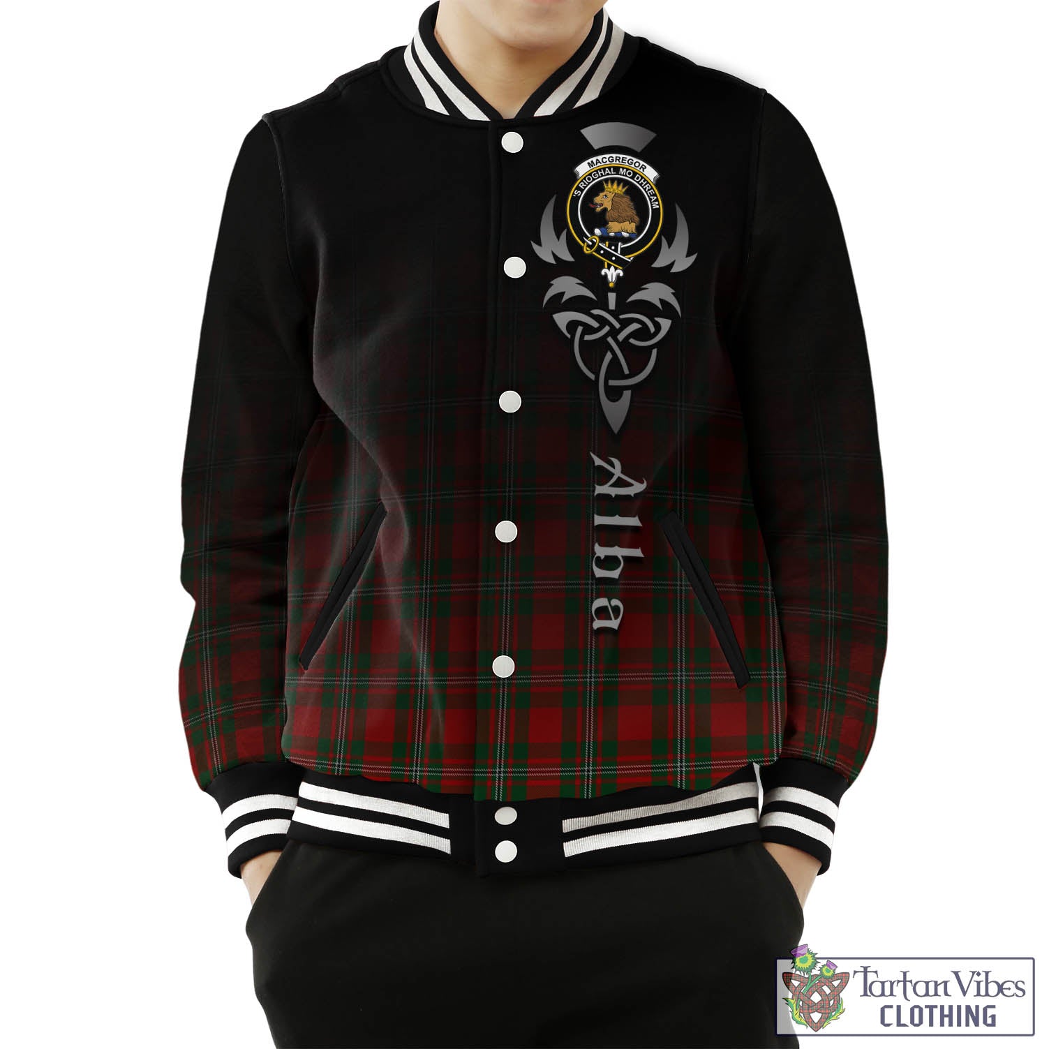 Tartan Vibes Clothing MacGregor Tartan Baseball Jacket Featuring Alba Gu Brath Family Crest Celtic Inspired