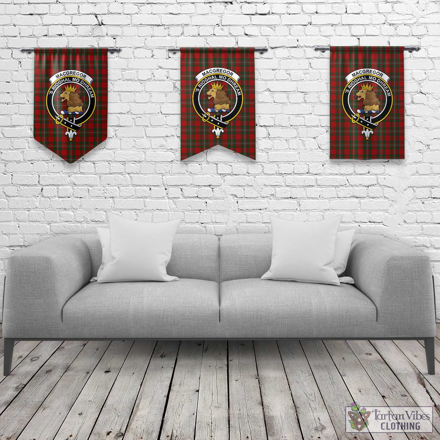 Tartan Vibes Clothing MacGregor Tartan Gonfalon, Tartan Banner with Family Crest