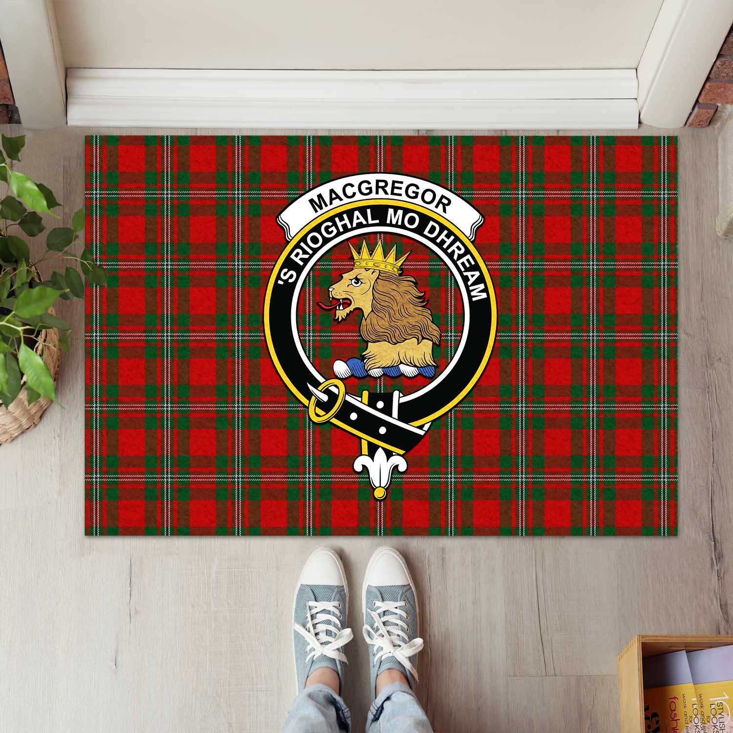 MacGregor Tartan Door Mat with Family Crest - Tartanvibesclothing