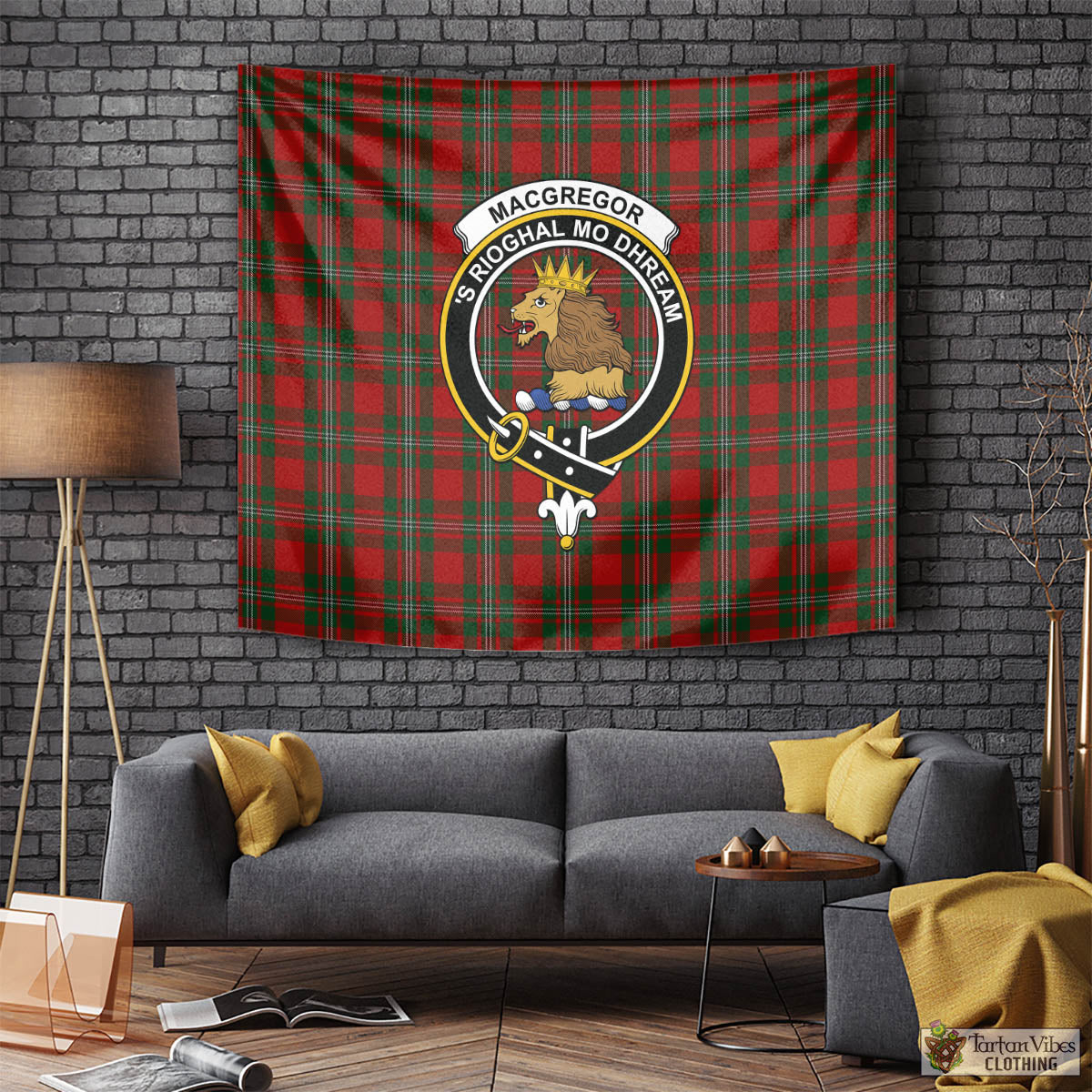 Tartan Vibes Clothing MacGregor Tartan Tapestry Wall Hanging and Home Decor for Room with Family Crest