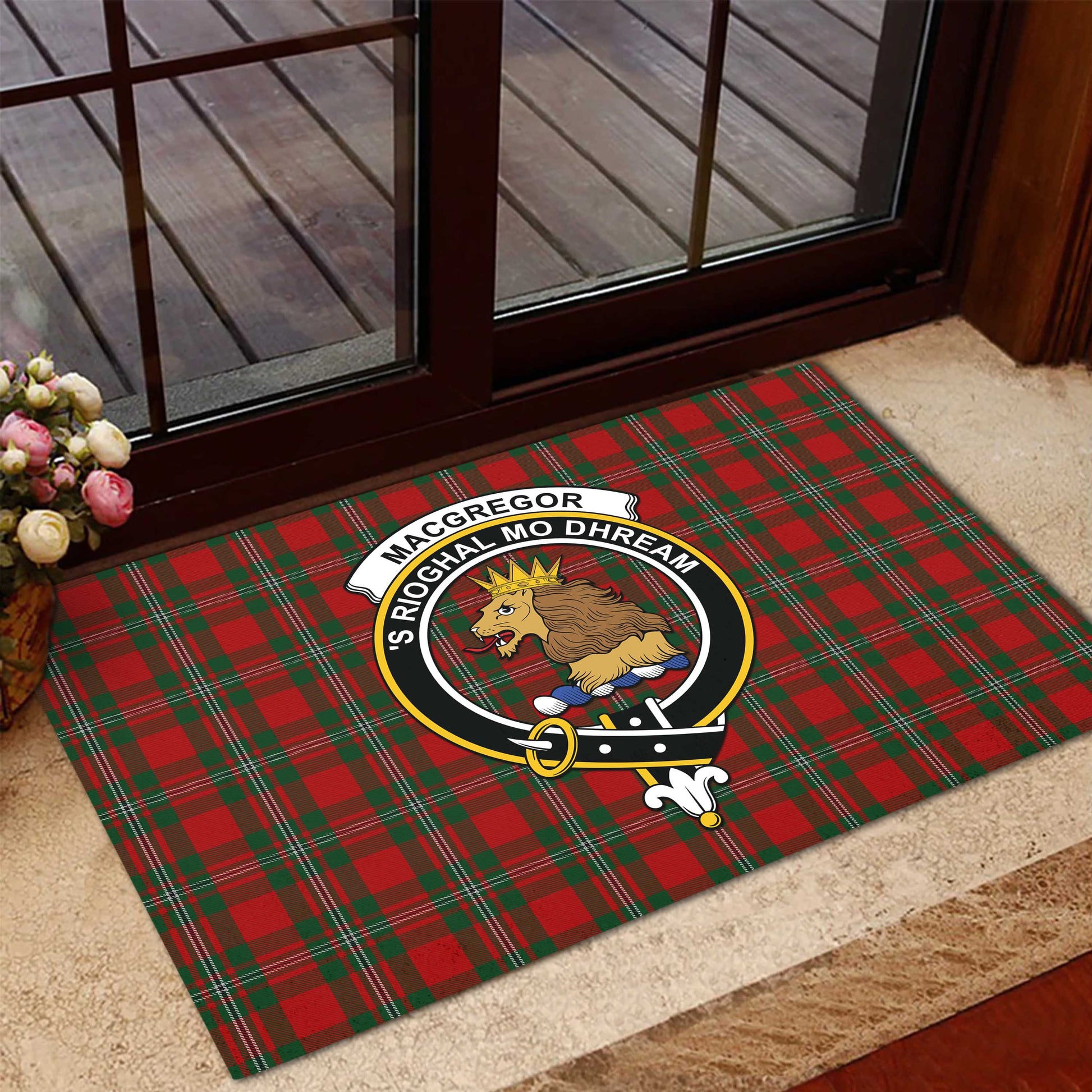 MacGregor Tartan Door Mat with Family Crest - Tartanvibesclothing