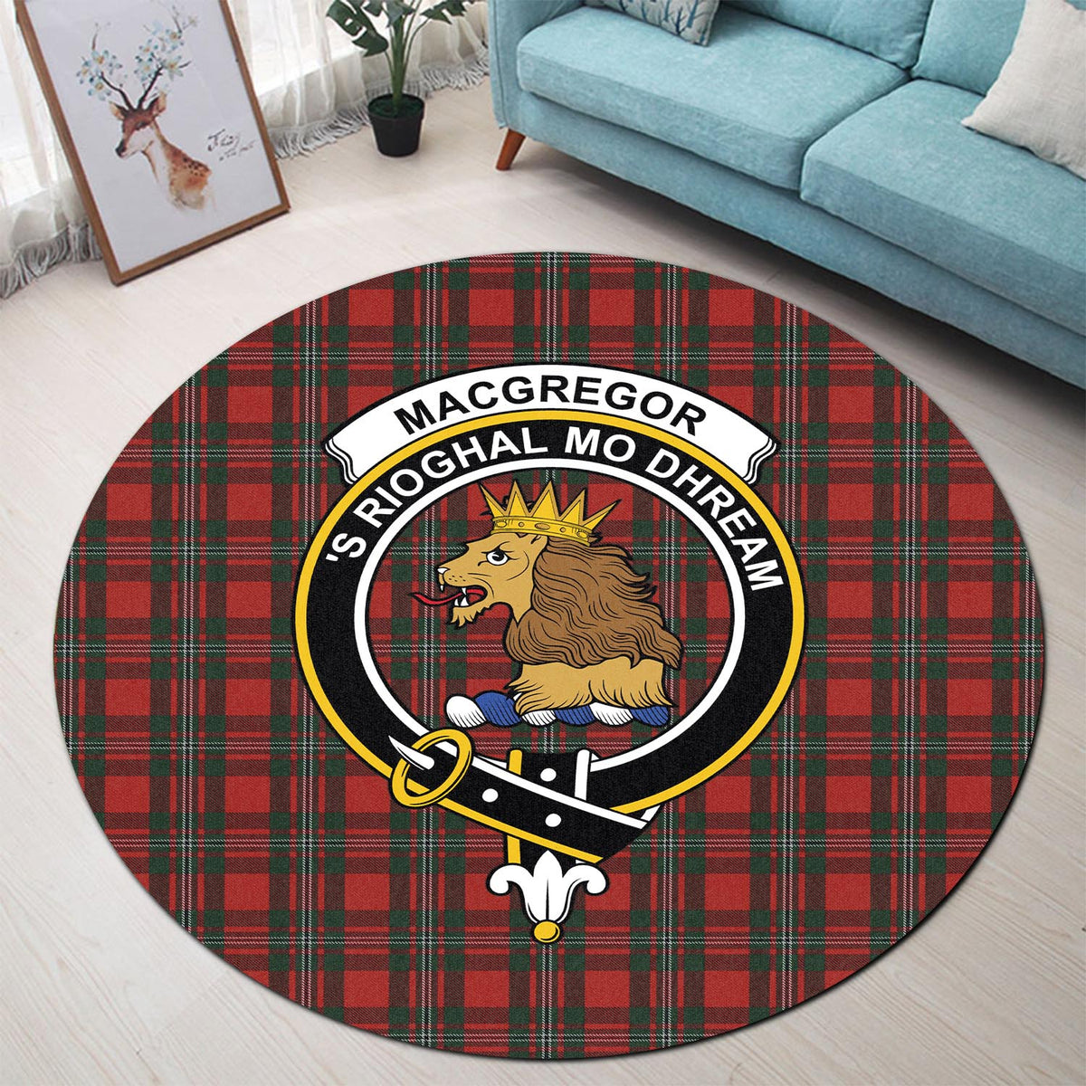 MacGregor (McGregor) Tartan Round Rug with Family Crest - Tartan Vibes Clothing