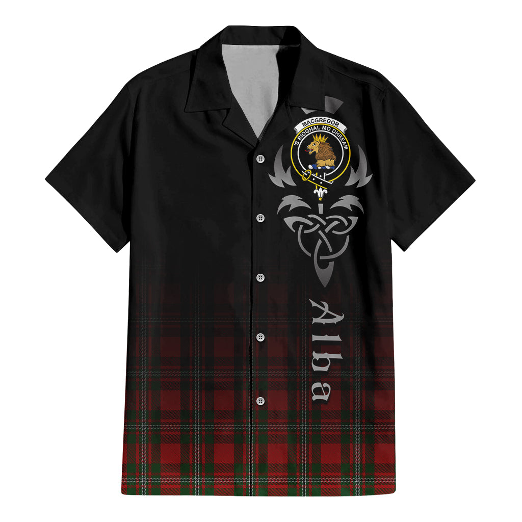 Tartan Vibes Clothing MacGregor Tartan Short Sleeve Button Up Featuring Alba Gu Brath Family Crest Celtic Inspired