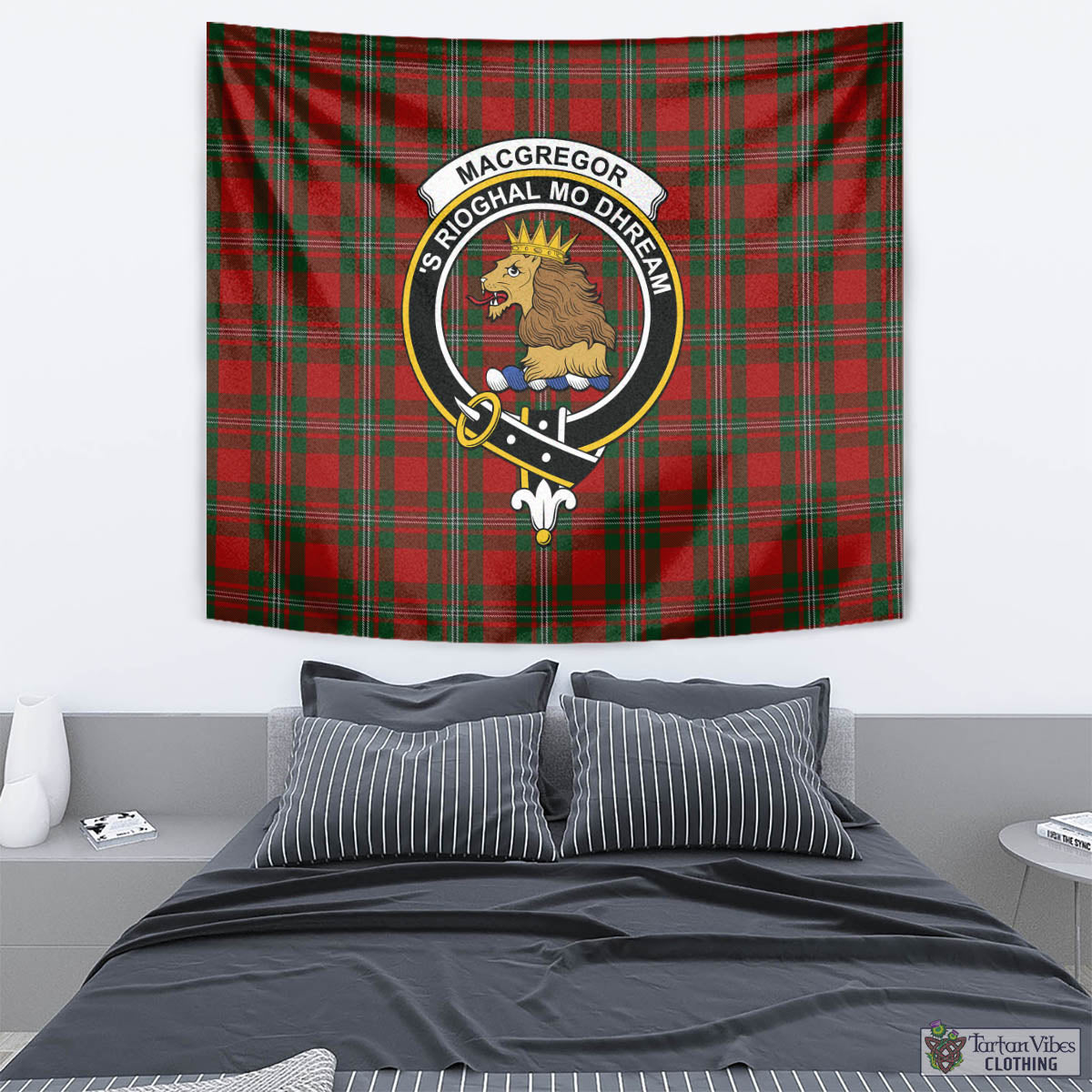 Tartan Vibes Clothing MacGregor Tartan Tapestry Wall Hanging and Home Decor for Room with Family Crest