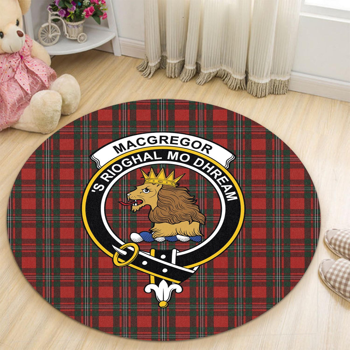 MacGregor (McGregor) Tartan Round Rug with Family Crest - Tartan Vibes Clothing