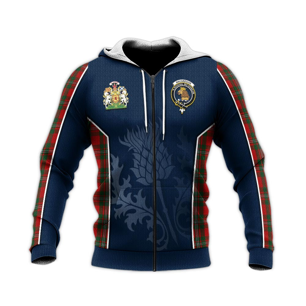 Tartan Vibes Clothing MacGregor Tartan Knitted Hoodie with Family Crest and Scottish Thistle Vibes Sport Style