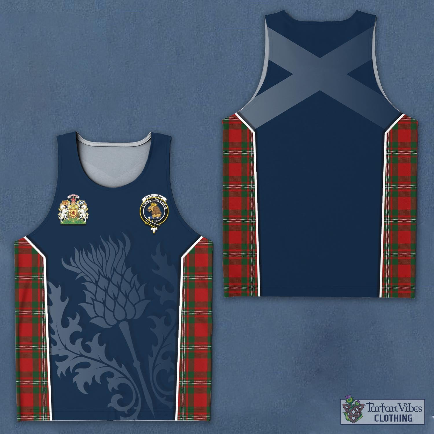 Tartan Vibes Clothing MacGregor Tartan Men's Tanks Top with Family Crest and Scottish Thistle Vibes Sport Style